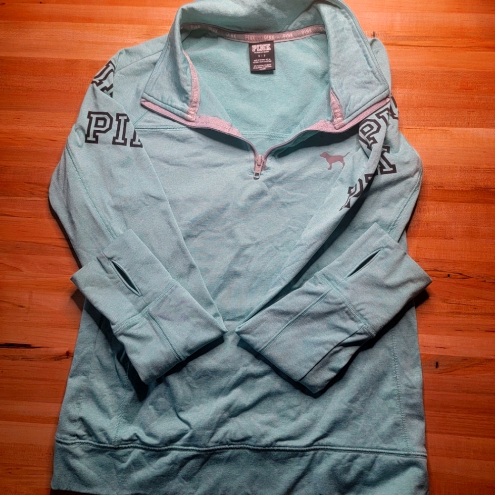 Victoria Secret PINK swear teal pull over sweatshirt size s/p